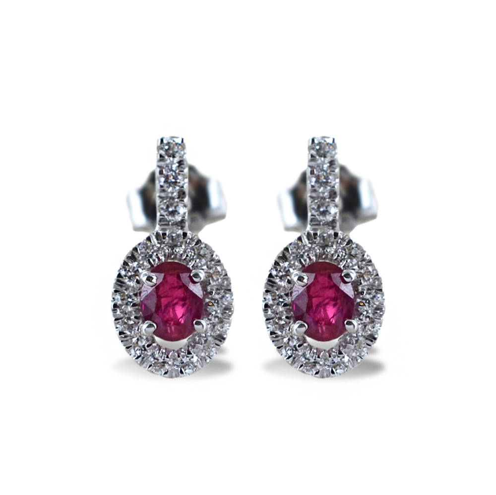 Orecchini Rubino pendenti contorno diamanti modello Maijikal Gioielli Raaja