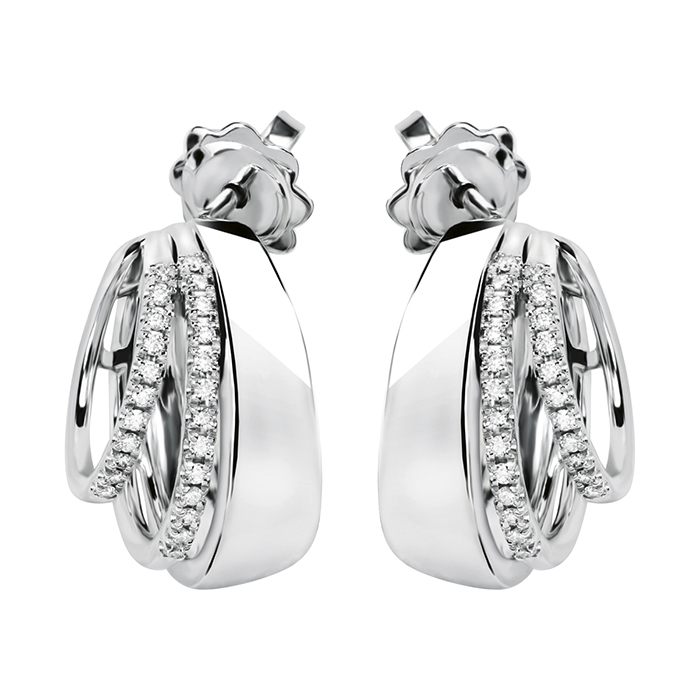 SILVEGO Orecchini A Cerchio In Argento 925 Con Zirconia Cubica - 25mm, Rodiati Effetto Oro Bianco, Regalo In Scatola