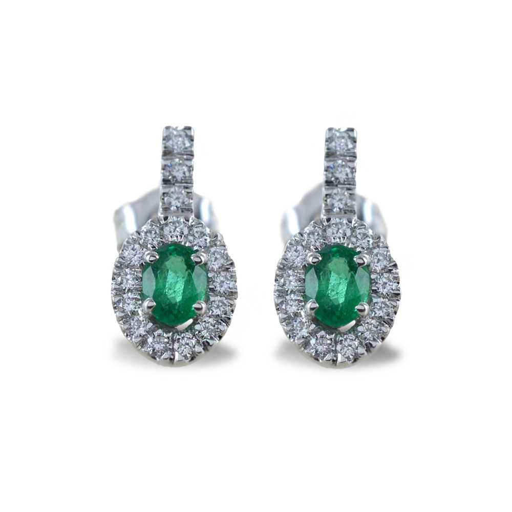 Orecchini Smeraldo pendenti contorno diamanti modello Maijikal Gioielli Raaja