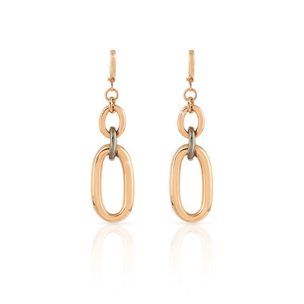 Orecchini Unoaerre in bronzo Rosa e nero a pendente catena forzatina