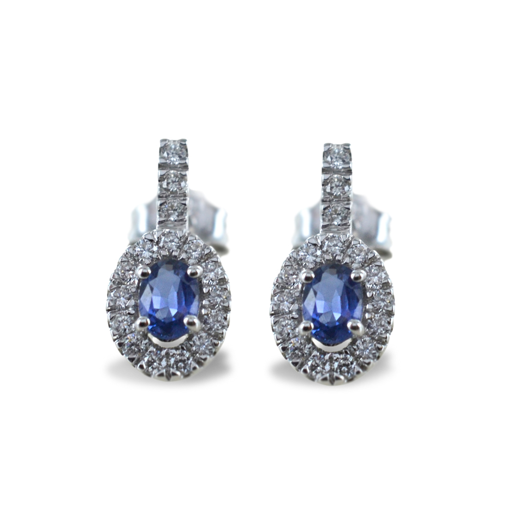 Orecchini Zaffiro pendenti contorno diamanti modello Maijikal Gioielli Raaja