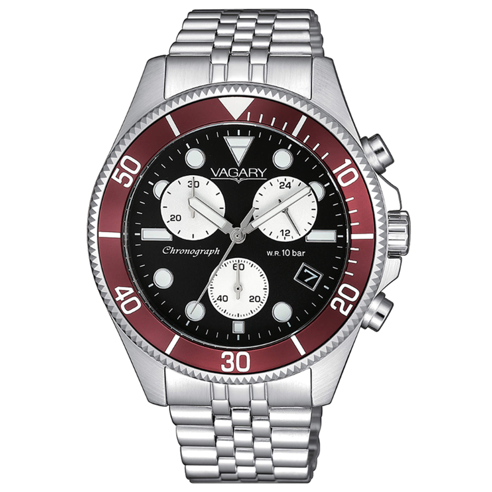 Orologio Vagary da uomo Cronografo Acqua bordeaux e fondo nero VS1 019 53 Gi