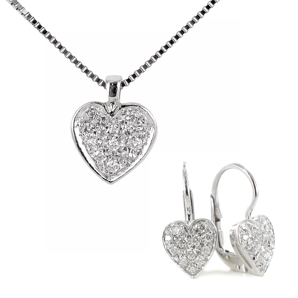 Parure Cuore In Argento 925 Con Zirconia Rosa: Collana E Orecchini Per Un Regalo Romantico