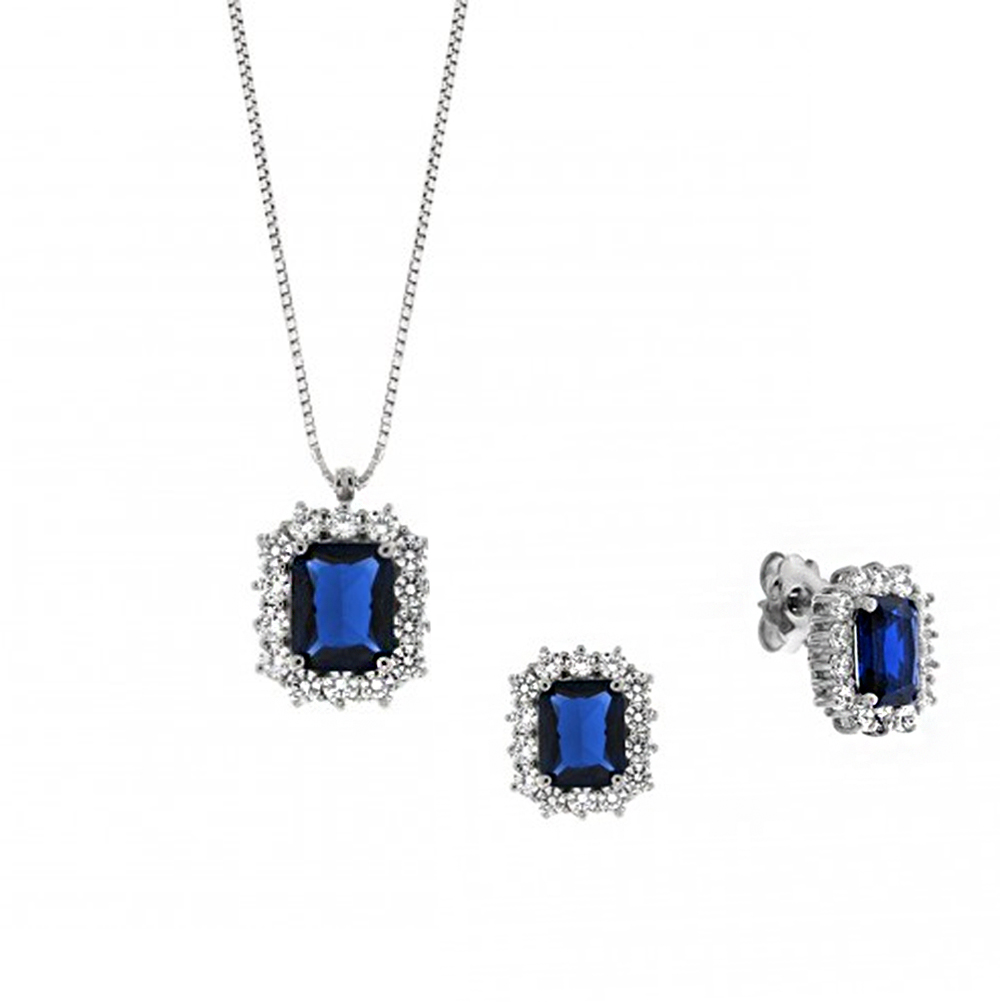 Parure Gioielli Orsini in argento e zircone rettangolare Blu