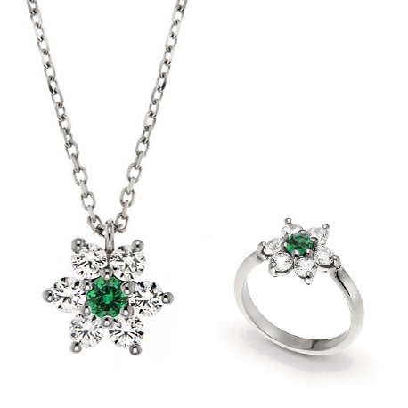 Parure Gioielli Orsini stella in argento zircone verde e zirconi bianchi