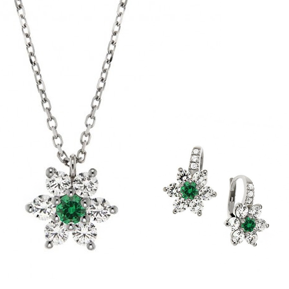 Parure Gioielli Orsini stella in argento zircone verde e zirconi bianchi