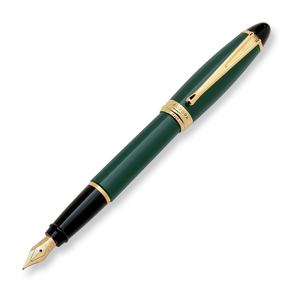 Penna a stilo verde finiture dorate Aurora Ipsilon con confezione 