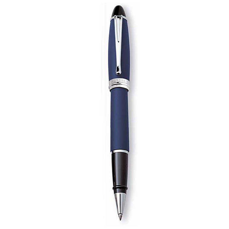 Penna Roller resina satinata opaca Blu finiture Cromate Aurora Ipsilon con confezione 
