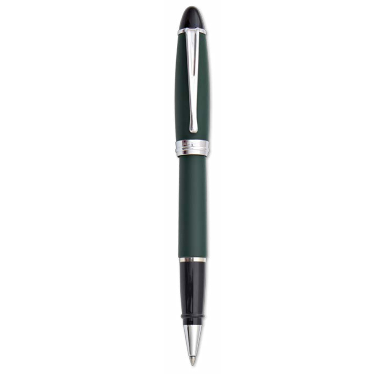 Penna Roller resina satinata opaca Verde finiture Cromate Aurora Ipsilon con confezione 