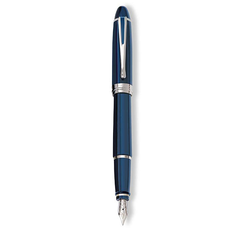 Penna Stilografica resina Blu finiture silver Aurora De Luxe con confezione 
