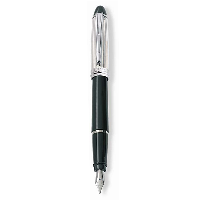 Penna Stilografica resina Nera finiture cromate Aurora Silver con confezione 