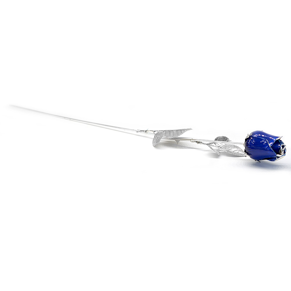 Rosa Blu - Fiore in argento di 48 cm con bocciolo blu