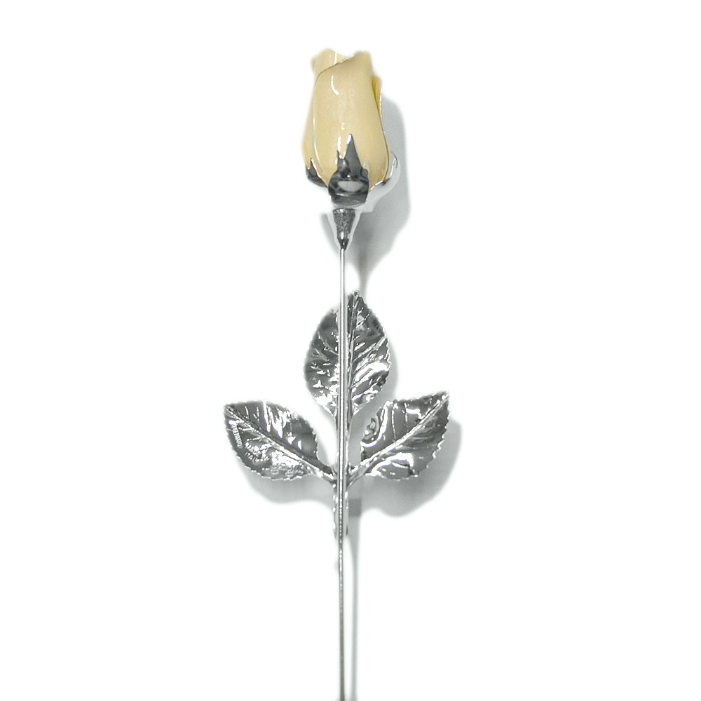 Rosa profumata argentata 20 cm con smalto ecru e vaso in cristallo