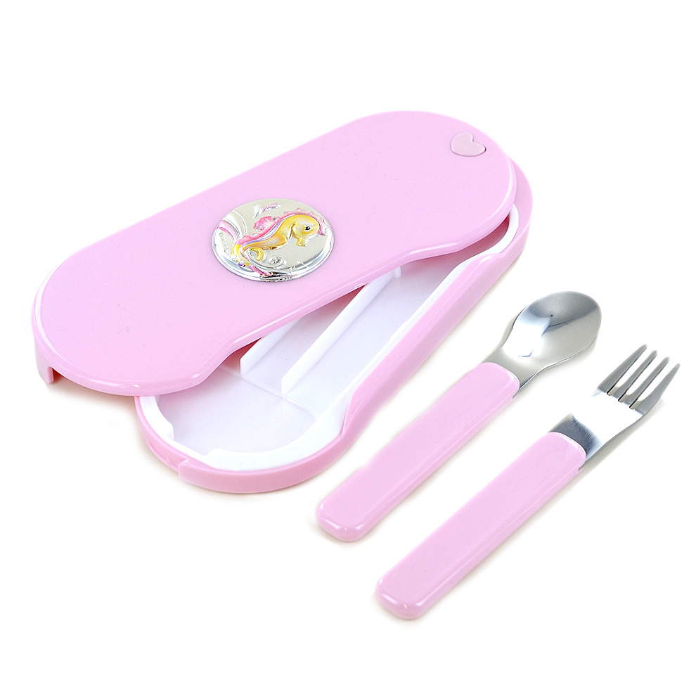 Set posate pappa da bambina argento con Ippocampo