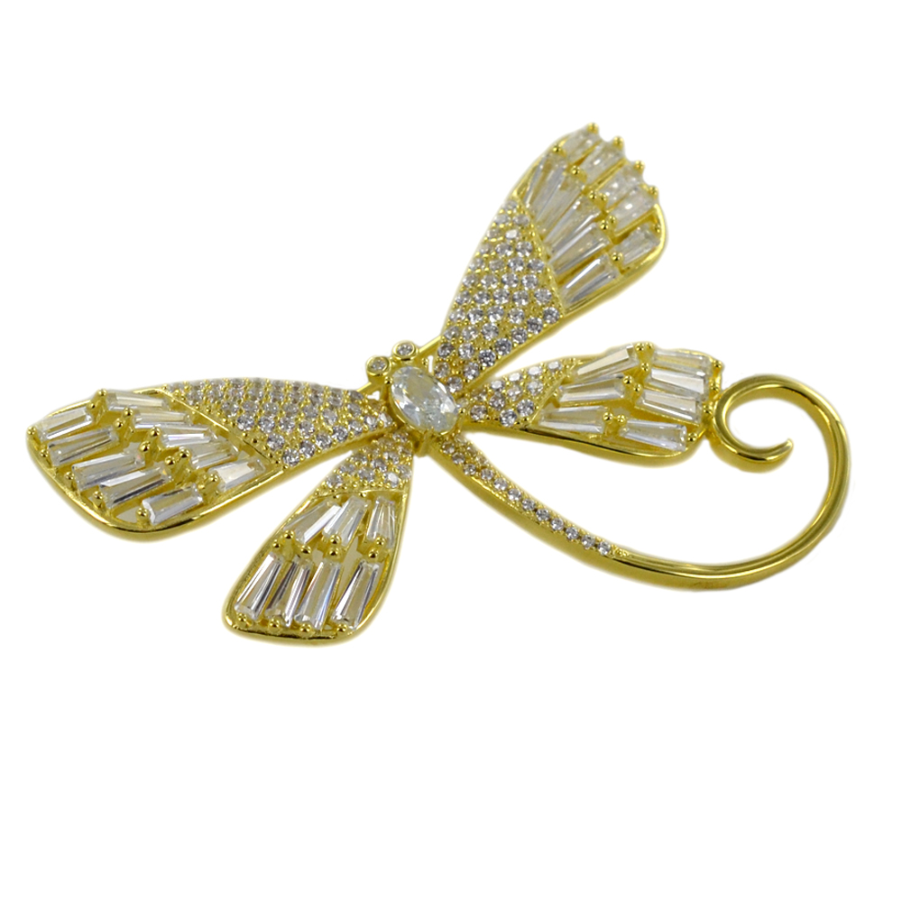 Spilla a forma di libellula in argento giallo e zirconi 