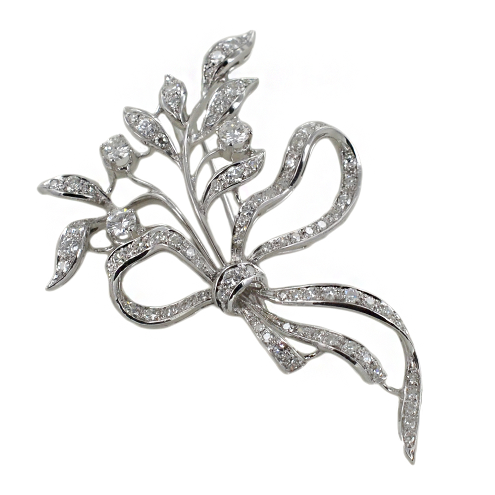 Spilla Vintage stile Antico a forma di fiocco con Diamanti