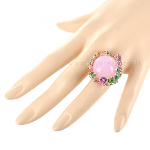 Anello Ovale Con Topazio Rosa E Zirconi - Placcato Argento - Misura 6-10 - Regalo Donna