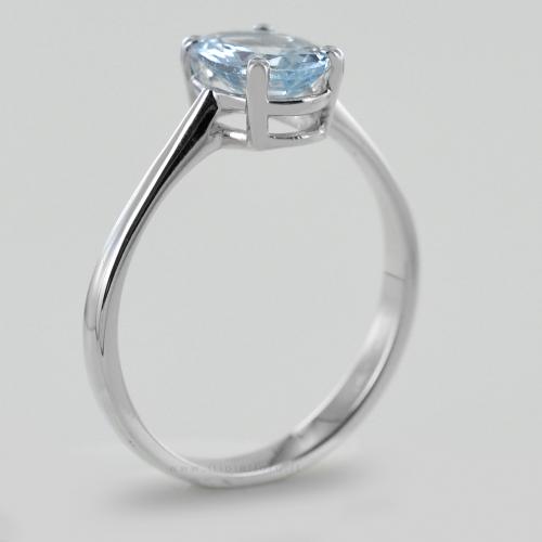 Anello Contorno In Oro Bianco 18k Con Diamanti E Acquamarina Ovale | GV - Foto 3