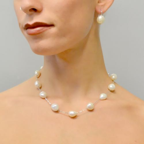 ORECCHINI DONNA PERLA Coltivata D'Acqua Dolce Keshi Bianco