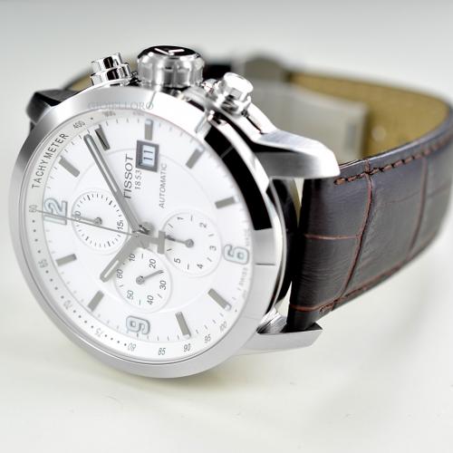 Tissot Orologio Automatico Uomo In Acciaio Inox E Pelle Marrone, Quadrante Bianco, Cassa 44mm, Impermeabile 660m, Modello T0554271601700