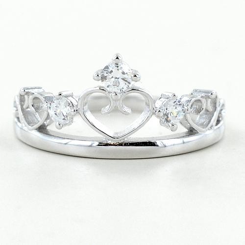 Child's Cubic Zirconia Heart Tiara Ring in Sterling Silver - Size 4
