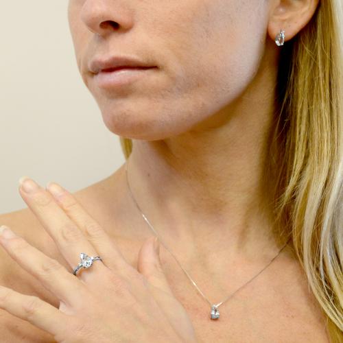 Parure De Bijoux En Aigue-Marine - Boucles D'Oreilles Et Bague - Plaqué Argent - Neuf Sans Emballage