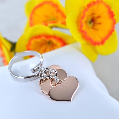 Anello con 3 ciondoli cuore pendente in argento rosa Gioielloro La tua g