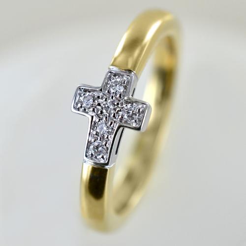 Anello con croce in oro giallo e diamanti Gioielloro La tua