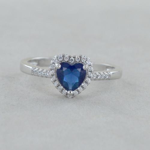 Anello con cuore Blu in argento zircone a cuore contorno di zirconi Gioiellor