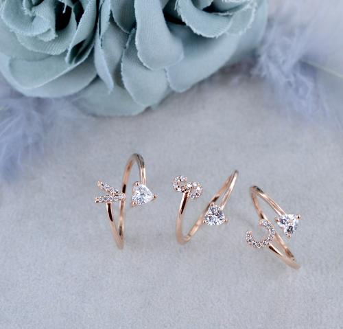 Anello con Lettera iniziale N e zircone a cuore Gioielloro La tua gioiel