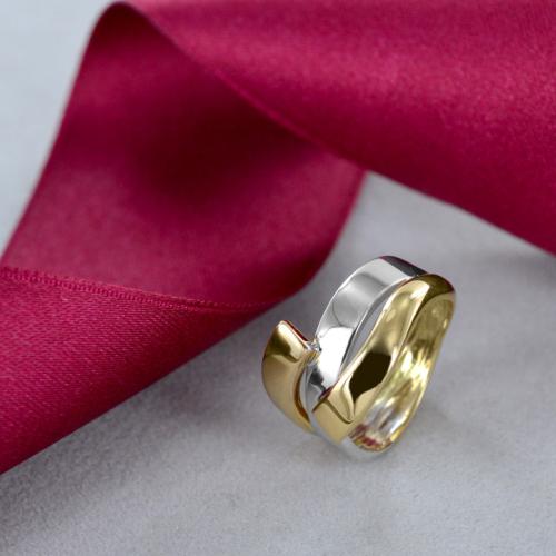 Anello da donna tripla fascia oro giallo e bianco