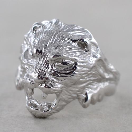 Anello Testa Di Leone | Modello Piccolo, Acciaio Argento, Occhi Azzurri - Foto 13