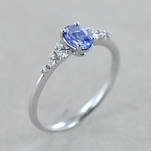 Anello In Oro Bianco 18kt Con Zaffiro Ovale Centrale E Doppio Giro Di Diamanti - Foto 2