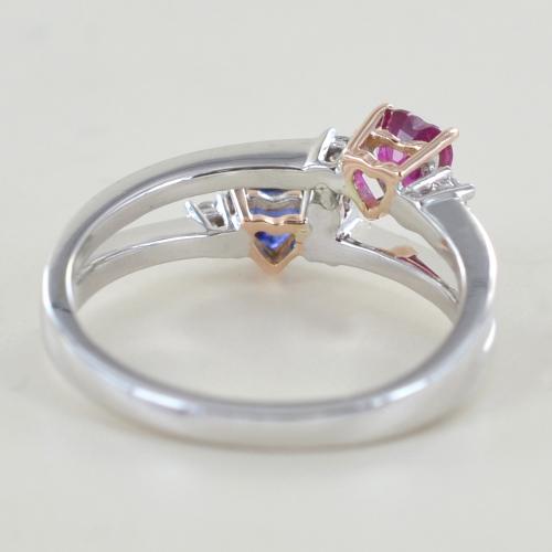 Anello IO E TE con Cuore Zaffiro e Cuore Rubino con Diamanti Gioielloro