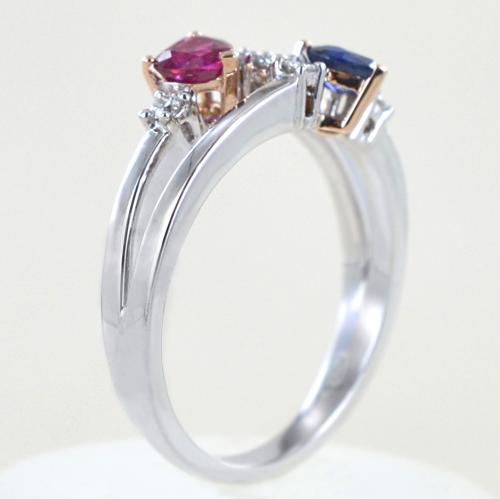 Anello IO E TE con Cuore Zaffiro e Cuore Rubino con Diamanti Gioielloro