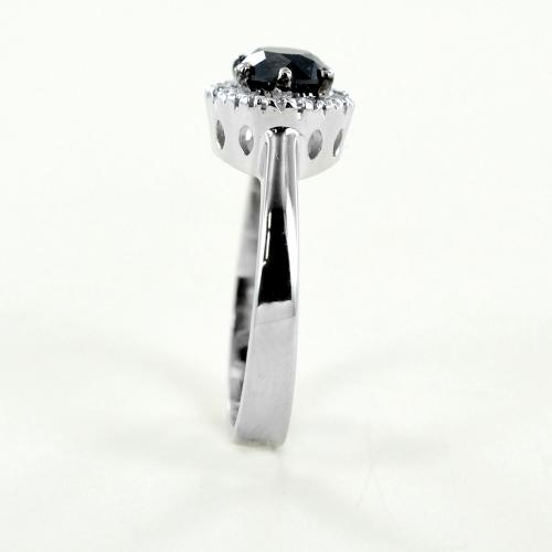 Anello Con Diamante Nero Simulato E Gatto &ndash; Argento 925 Placcato Oro Bianco &ndash; 0.35 Ct &ndash; Era Jewelry