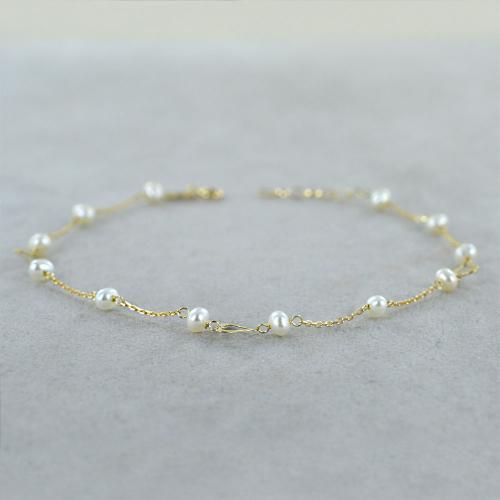 Bracciale a catena con perline in oro 14 carati, bracciale