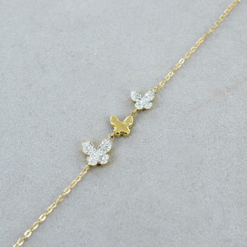 BRACCIALE DA DONNA A FILO IN ORO GIALLO E BIANCO 18 KT CON FARFALLE E Zirconi Taglio Brillante