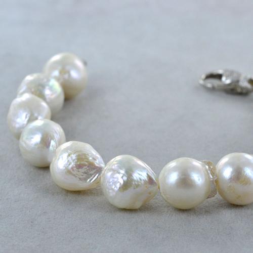 Bracciale Elasticizzato Con Perle D'Acqua Dolce Naturali 8-9 Mm &ndash; Bianco Barocco