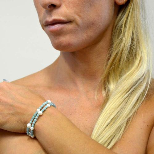 Pietre E Minéraux. Braccialetto Perle Lapislazzuli + Acquamarina