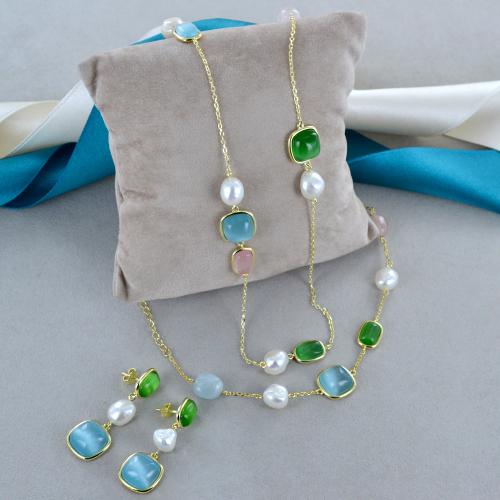 Bracciale in argento dorato e pietre colorate con perle Gioielloro La tu