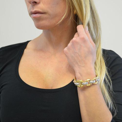 Bracciale da uomo in oro giallo e bianco a maglia fantasia media - Oro