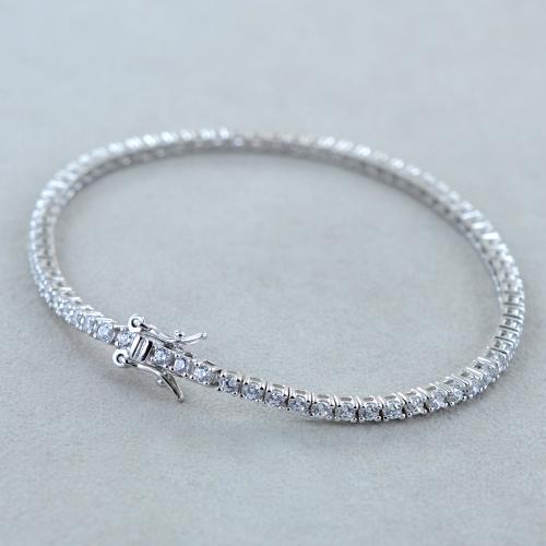 Schöner-SD Bracciale Tennis Tre File In Argento 925 Rodiato Con Zirconi - Lunghezza 17 Cm Regolabile, Elegante - 4