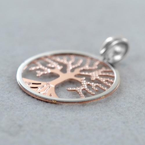 Collana Catena + Ciondolo Albero Della Vita - Acciaio Inox E Ottone Oro Rosa - 42 Cm