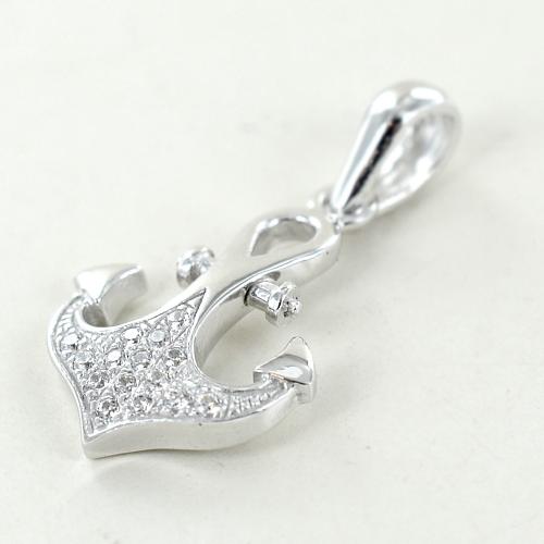 CLEVER SCHMUCK SET Ciondolo in argento a forma di timone, 15 mm, con zirconi bianchi al centro lucidi e catenina con ancora da 42 cm in argento sterling 925