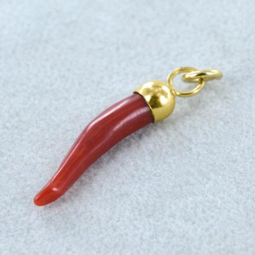 Pendentif Corne En Corail Antique De Sardaigne - Or 18kt, 58 Carats - Porte-bonheur, Neuf Sans Emballage