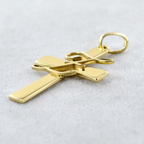 Clever gioielli dorato ciondolo a forma di croce 16 mm con 3 zirconi al centro sovrapposti opaco e lucido geschwungen 333 Oro 8 carati
