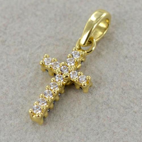 Catena Corda 2.5mm Oro Collana Con Croce In Oro Giallo 10K Con Pepita