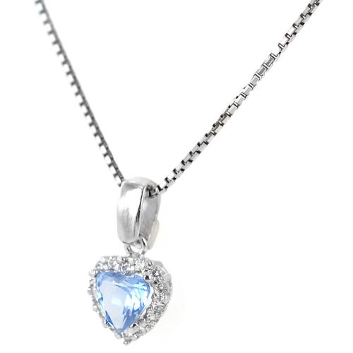 DEPHINI Collana Cuore Blu Cristalli SW – Ciondolo In Argento 925 Rodiato 45 Cm - 3