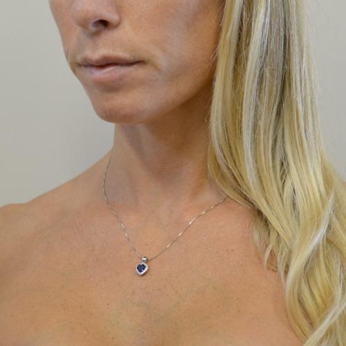 DEPHINI Collana Cuore Blu Cristalli SW – Ciondolo In Argento 925 Rodiato 45 Cm - 2